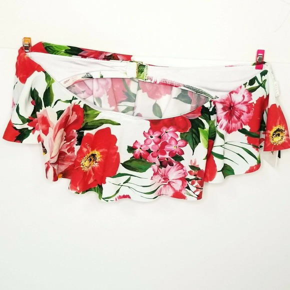 MILLY Women's Ruffle Bandeau White Red Floral Swim Top Large $135 NEW - Picture 3 of 5